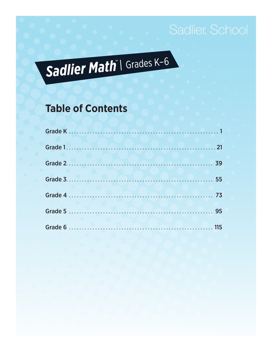 Sadlier Math Table Of Contents - 