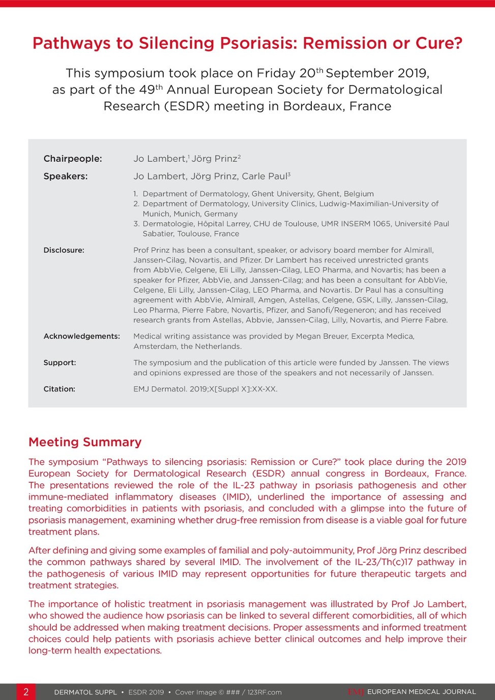 Emj Dermatology 7 Suppl 9 19 European Medical Journal