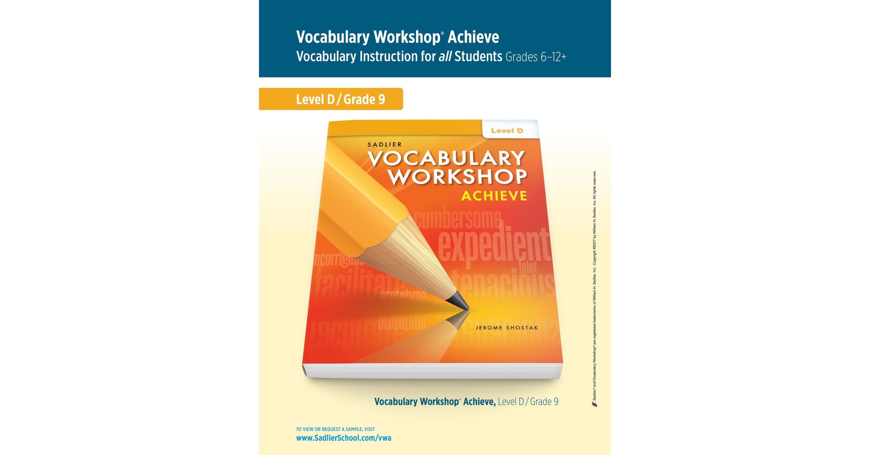 Vocabulary Achieve, Level D (Grade 9), Student Edition
