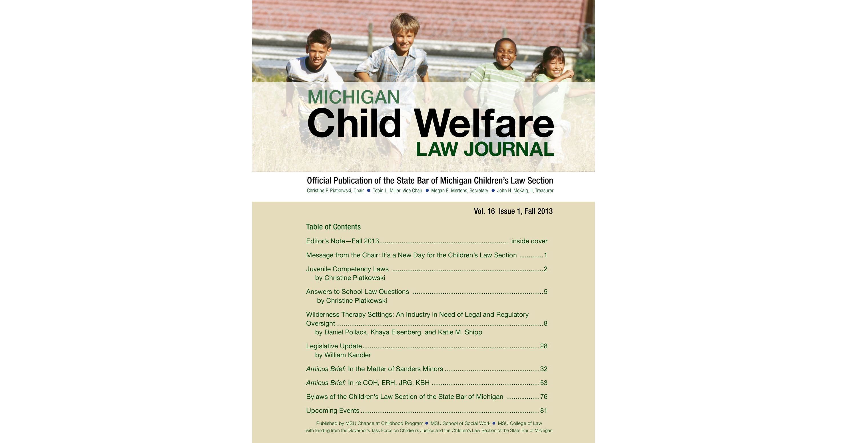 Michigan Child Welfare Law Journal Fall 2013