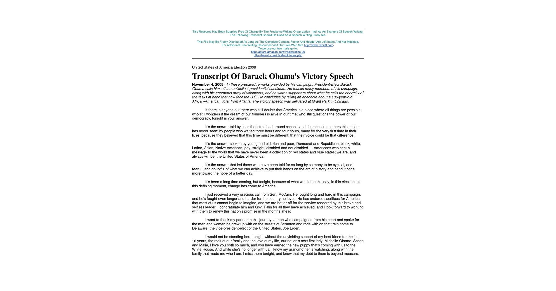 barack obama victory speech essay